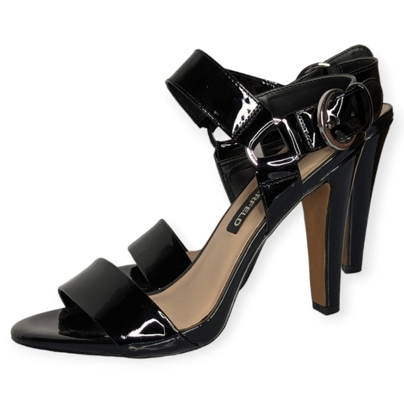 Karl Lagerfeld Paris Cieone Sandals High Heels Patent Leather Black Women Sz 7M - Picture 1 of 12